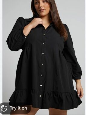 Showpo Black Button-Front Babydoll Dress